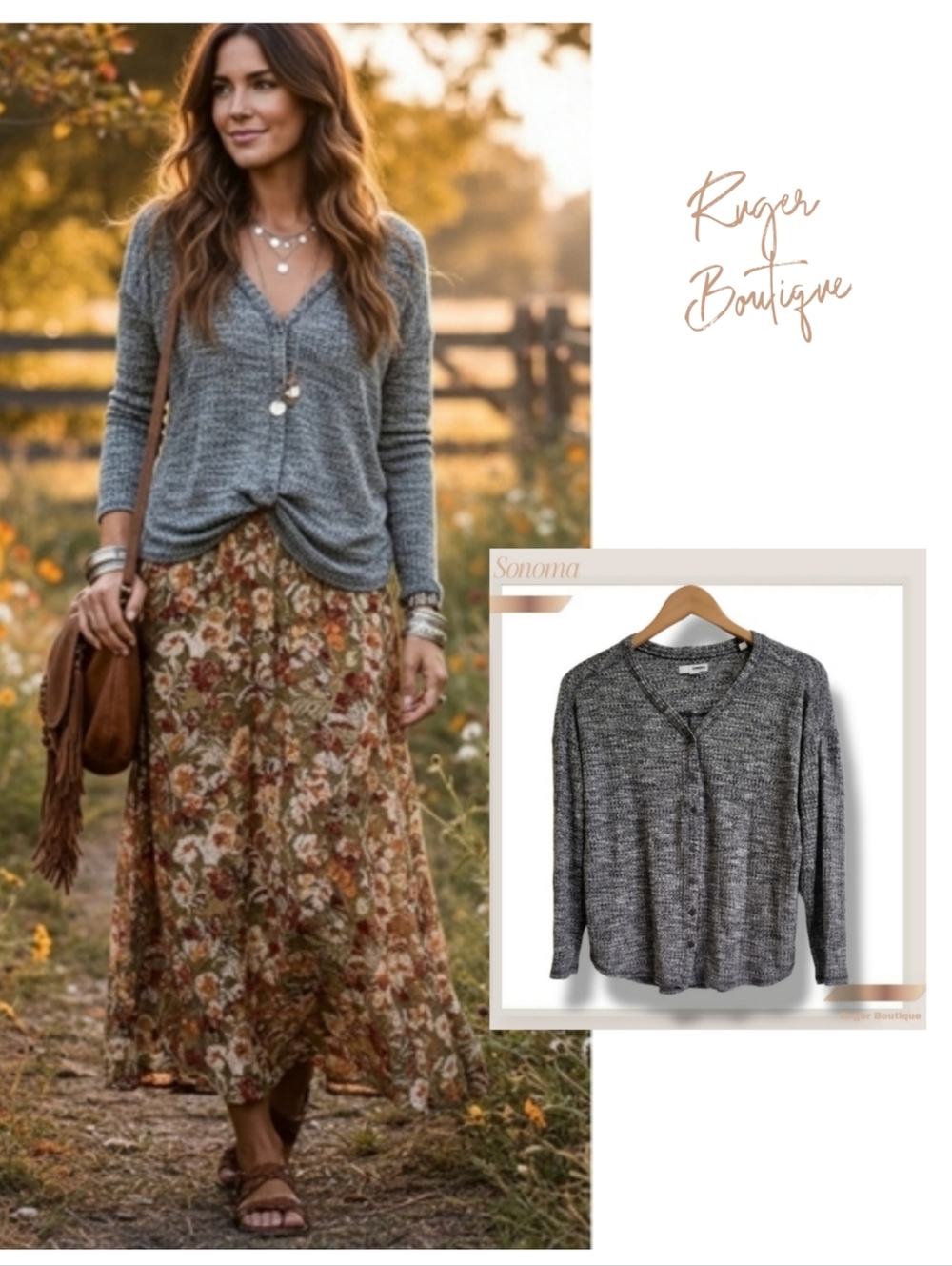 🌿Sonoma Women's Small Button-Down Lightweight Cardigan Sweater - Cozy Boho Chic